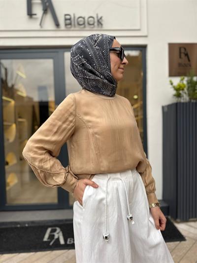 39023 Dikiş Detay Kadın Tunik Camel