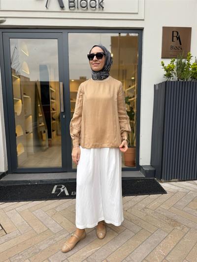 39023 Dikiş Detay Kadın Tunik Camel