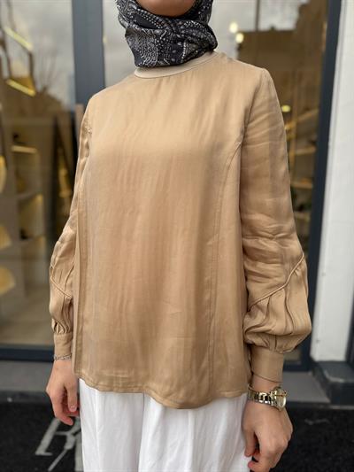 39023 Dikiş Detay Kadın Tunik Camel
