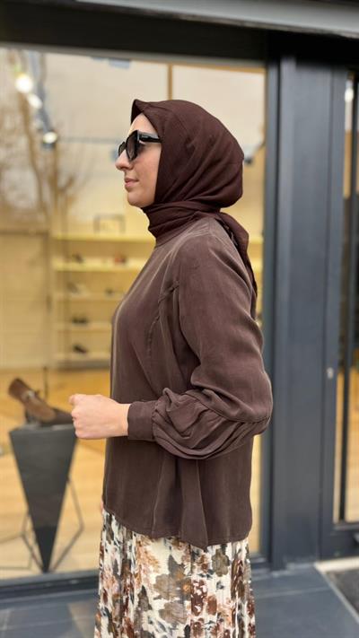 39023 Dikiş Detay Kadın Tunik Kahve