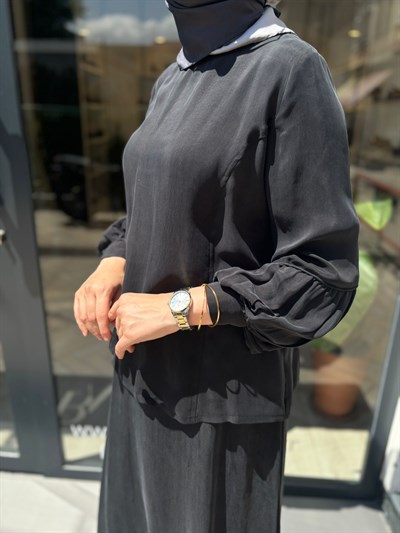 39023 Dikiş Detay Kadın Tunik Siyah
