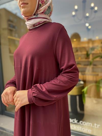 39030 Bisiklet Yaka Uzun Kadın Tunik Bordo