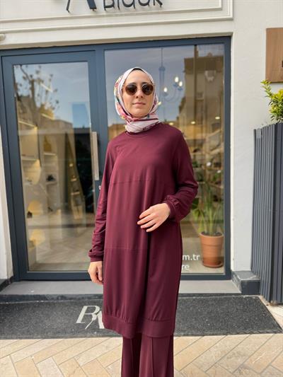 39030 Bisiklet Yaka Uzun Kadın Tunik Bordo