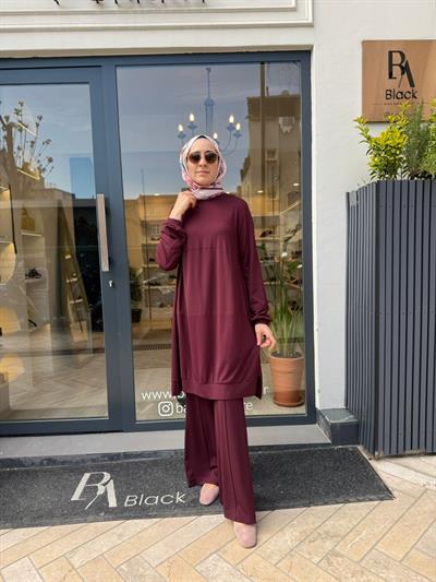 39030 Bisiklet Yaka Uzun Kadın Tunik Bordo