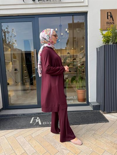 39030 Bisiklet Yaka Uzun Kadın Tunik Bordo