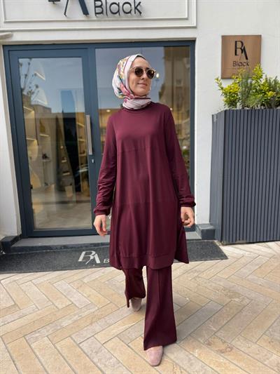 39030 Bisiklet Yaka Uzun Kadın Tunik Bordo