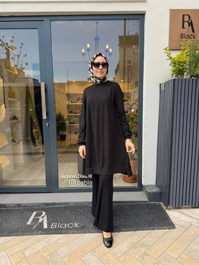39030 Bisiklet Yaka Uzun Kadın Tunik Siyah