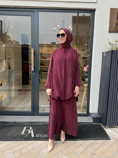 39208 Desenli Kadın Takım Bordo
