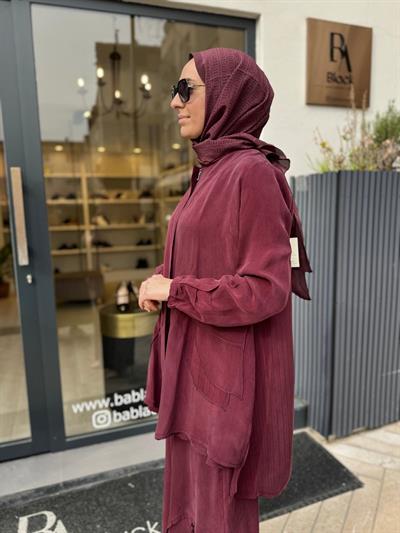 39208 Desenli Kadın Takım Bordo