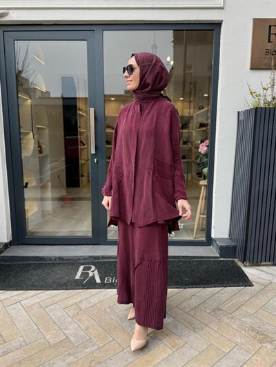 39208 Desenli Kadın Takım Bordo