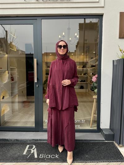 39208 Desenli Kadın Takım Bordo