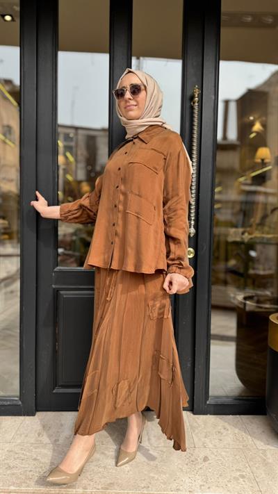 39304 Yama Detay Kadın Takım Camel