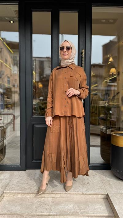 39304 Yama Detay Kadın Takım Camel
