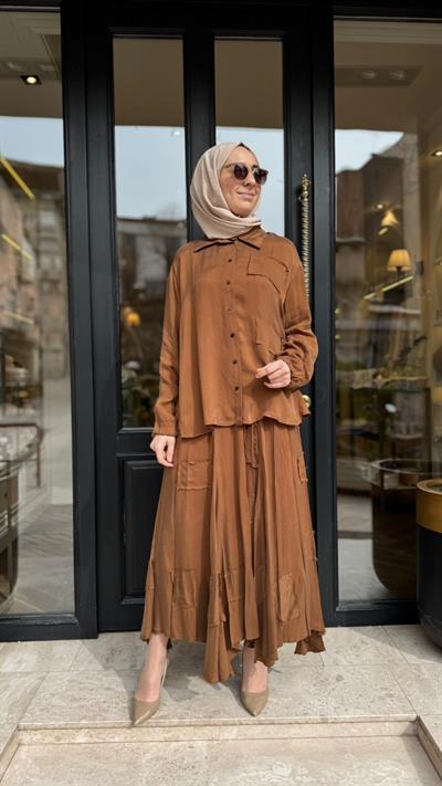 39304 Yama Detay Kadın Takım Camel