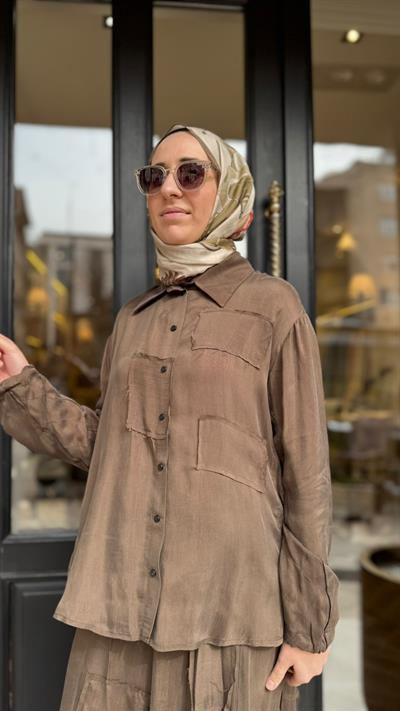 39304 Yama Detay Kadın Takım Haki Yeşil