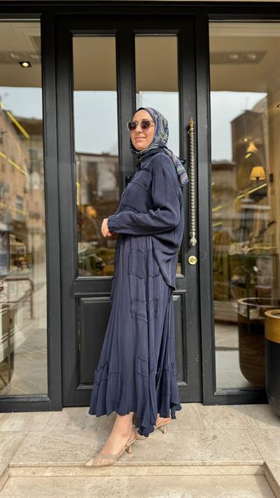 39304 Yama Detay Kadın Takım Lacivert