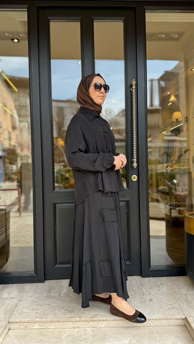 39304 Yama Detay Kadın Takım Siyah