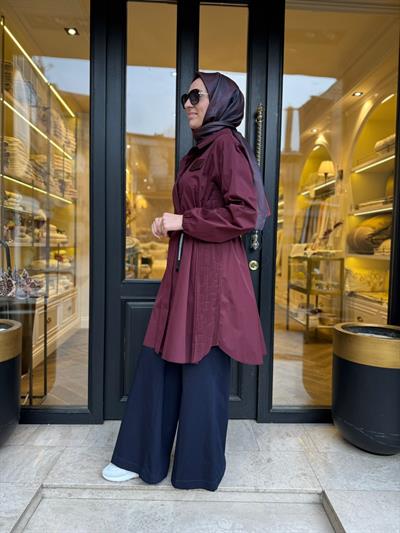39305 Kemerli Kadın Gömlek Bordo