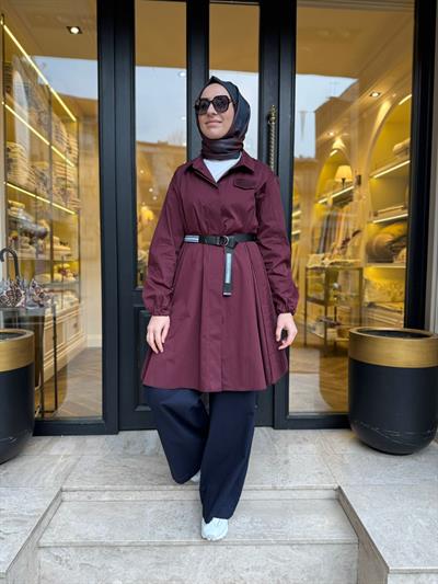 39305 Kemerli Kadın Gömlek Bordo