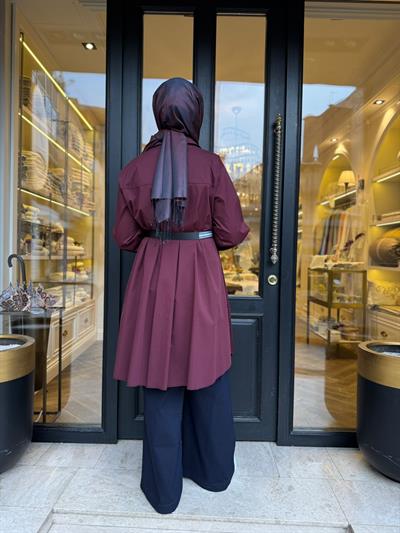 39305 Kemerli Kadın Gömlek Bordo