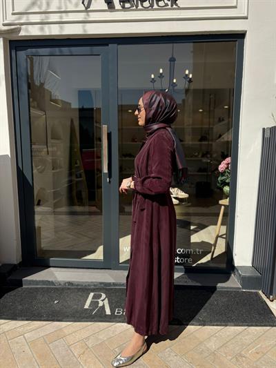 39501 Fermuar Detay Kadın Ferace Bordo