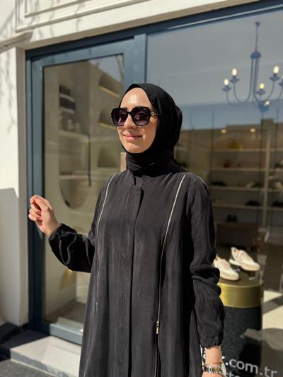 39501 Fermuar Detay Kadın Ferace Siyah