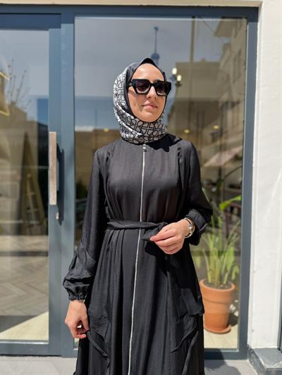 39508 Kuşaklı Kadın Pardesü Siyah