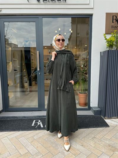 39514 Flar Detay Kadın Ferace Yeşil