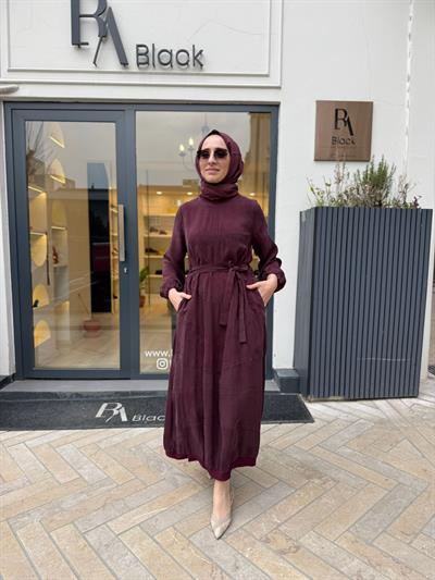 39800 Dikiş Detay Kadın Elbise Bordo