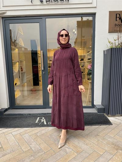 39800 Dikiş Detay Kadın Elbise Bordo