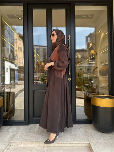 39801 Yamalı Kadın Elbise Kahve
