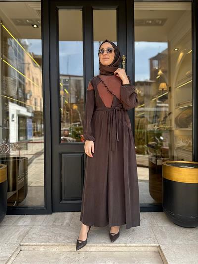 39801 Yamalı Kadın Elbise Kahve