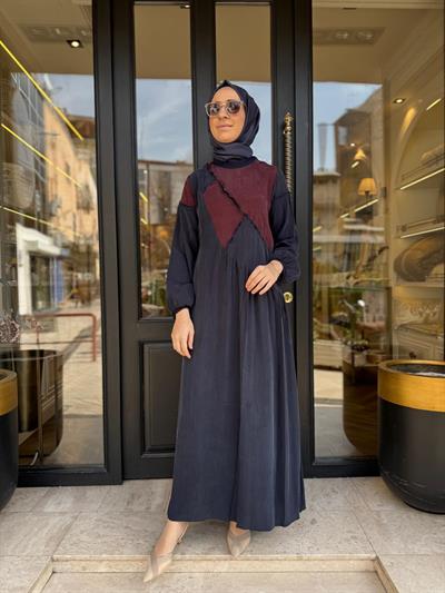 39801 Yamalı Kadın Elbise Lacivert