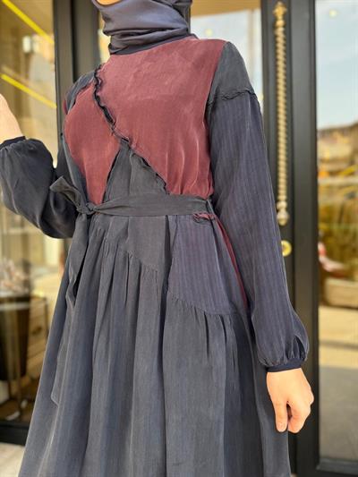 39801 Yamalı Kadın Elbise Lacivert