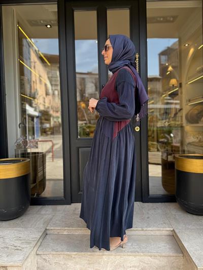 39801 Yamalı Kadın Elbise Lacivert