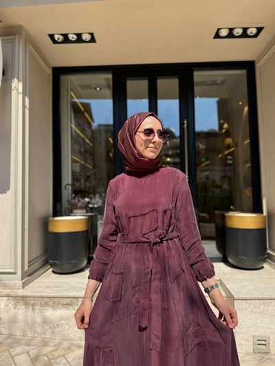 39804 Parça Detay Kadın Elbise Bordo