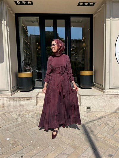 39804 Parça Detay Kadın Elbise Bordo
