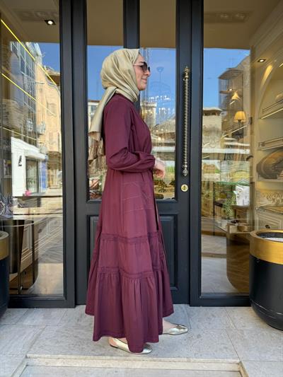 39807 Fermuar Detay Kadın Elbise Bordo