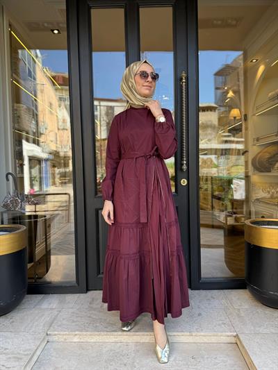 39807 Fermuar Detay Kadın Elbise Bordo