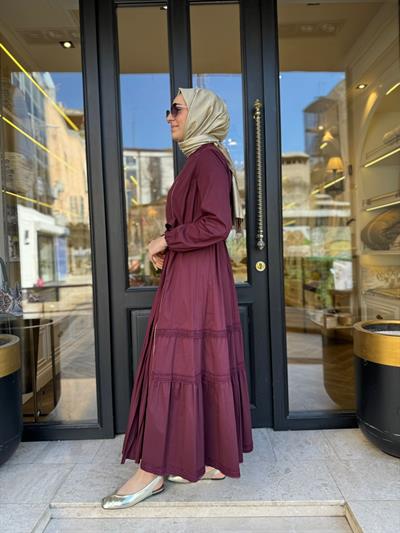 39807 Fermuar Detay Kadın Elbise Bordo