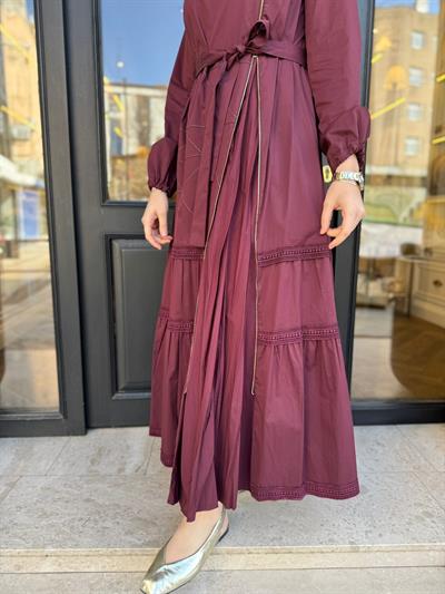 39807 Fermuar Detay Kadın Elbise Bordo