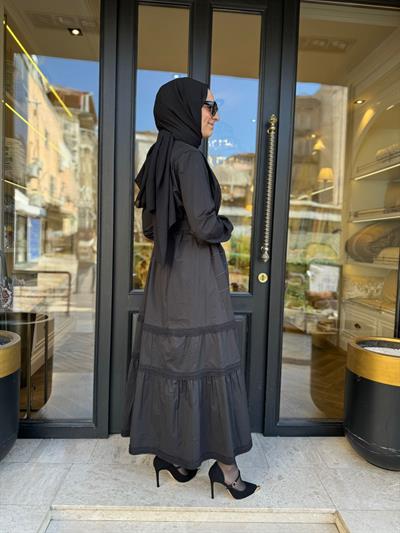 39807 Fermuar Detay Kadın Elbise Siyah