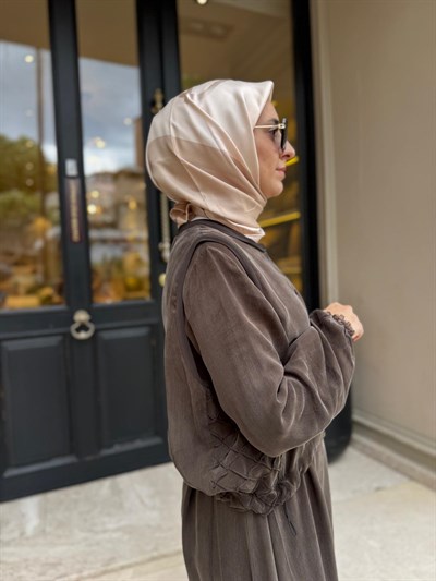 39815 Yelekli Kadın Elbise Kahve