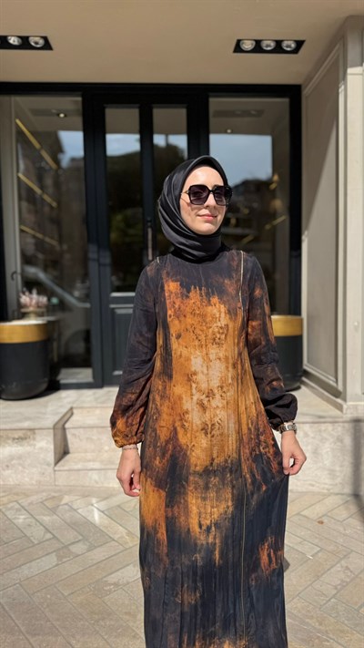 39826 Fermuar Detay Kadın Elbise Sarı