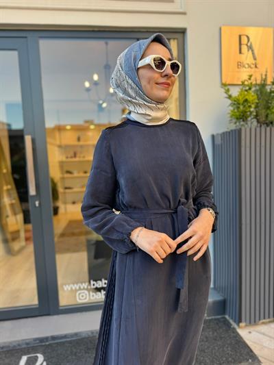 39833 Kuşaklı Kadın Elbise Lacivert