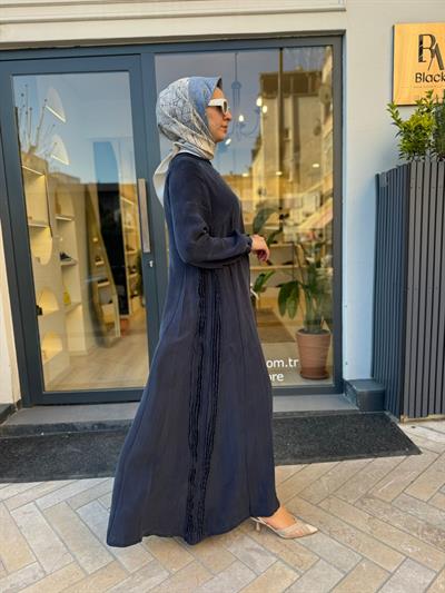 39833 Kuşaklı Kadın Elbise Lacivert