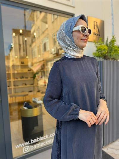 39833 Kuşaklı Kadın Elbise Lacivert