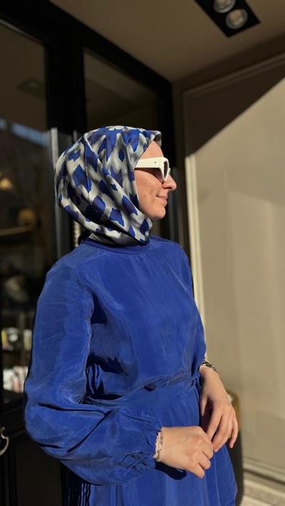 39833 Kuşaklı Kadın Elbise Mavi