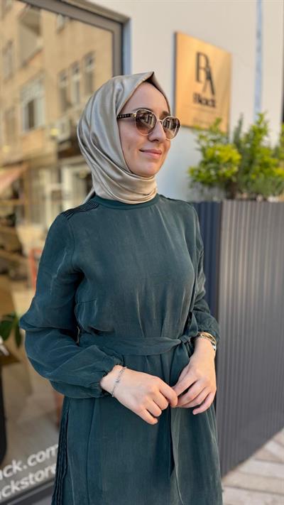 39833 Kuşaklı Kadın Elbise Yeşil