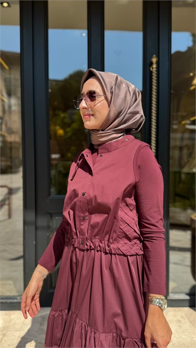 39834 Yelekli Kadın Elbise Bordo